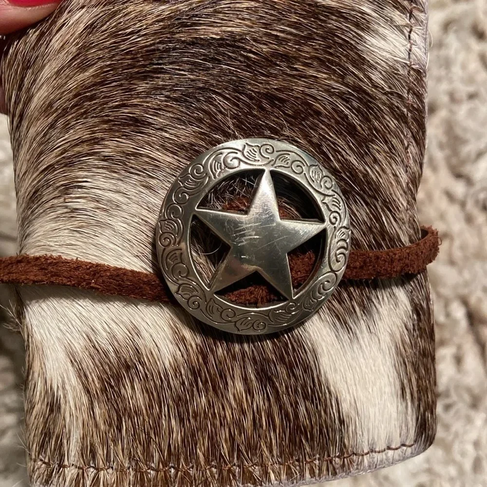 Cowhide Bottle / Can Coozie Brindle Concho Personalized Letter “H”